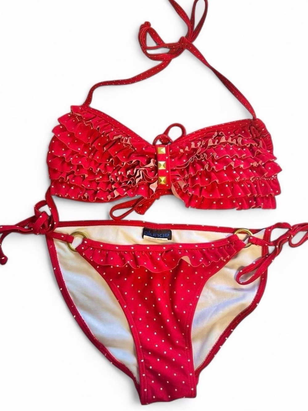 Red Ruffle Polka Dot Bikini Set - olanga